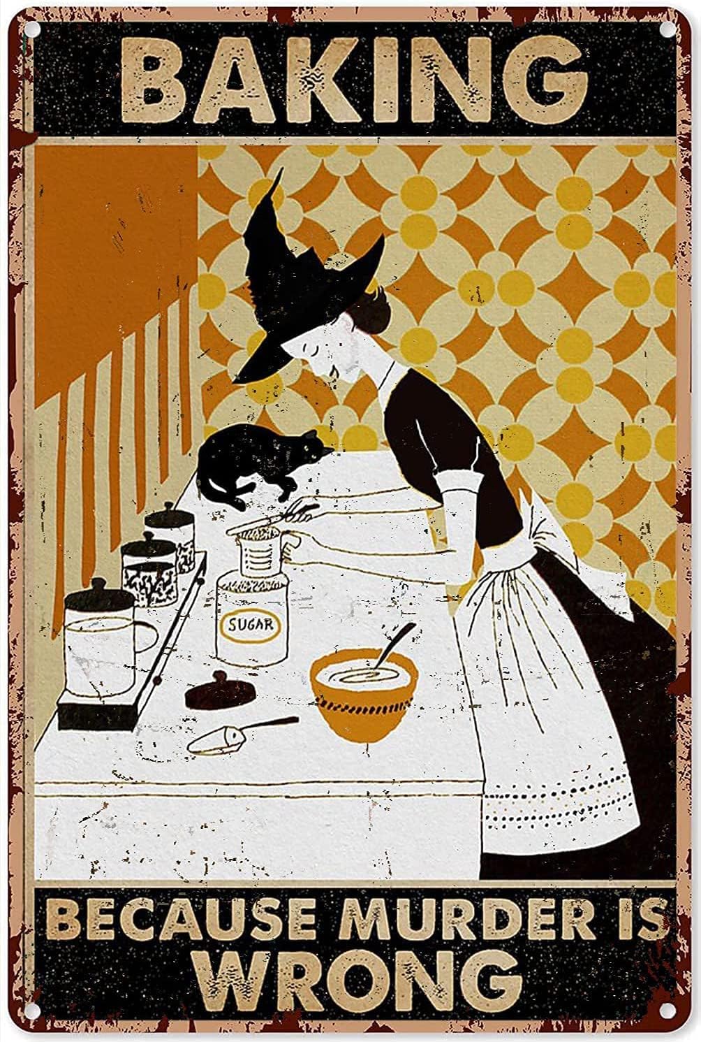 Kitchen Witch Baking - Targa in metallo vintage decorativa da